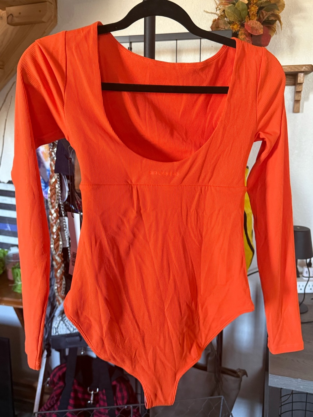 NWT Girlfriend Collective Ribbed Long Sleeve Bodysuit M Orange